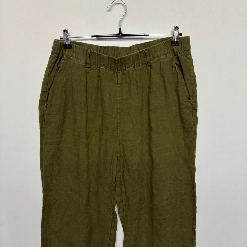 Quince Women 100% European Linen Pants Size Large Olive C134 -24